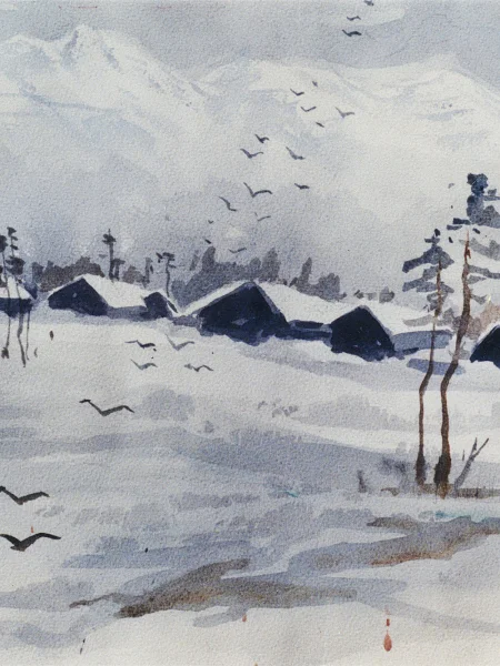 水彩畫 寒鴉縮圖